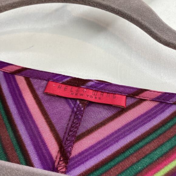 Vintage Helen Wang Women's Purple Red Stripe Midi V Neck Dress Size M Mod Groovy - Picture 5 of 12